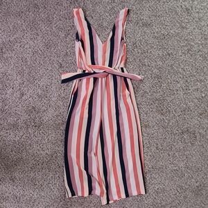 Striped Capri Jumpsuit Pink, Purple, Blue, White